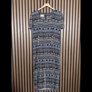 Vintage Nina Piccalino Dress 12 / 14 Womens Blue Boho Square Neck Midi Geometric